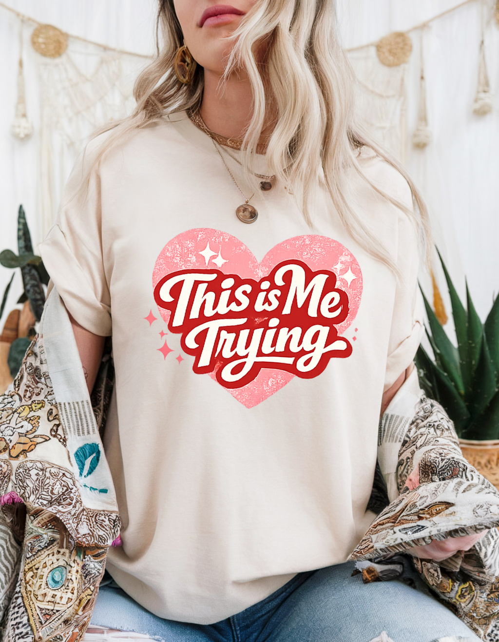This Is Me Trying Shirt – Cute Heart Graphic Tee, Soft Unisex Valentine T-Shirt