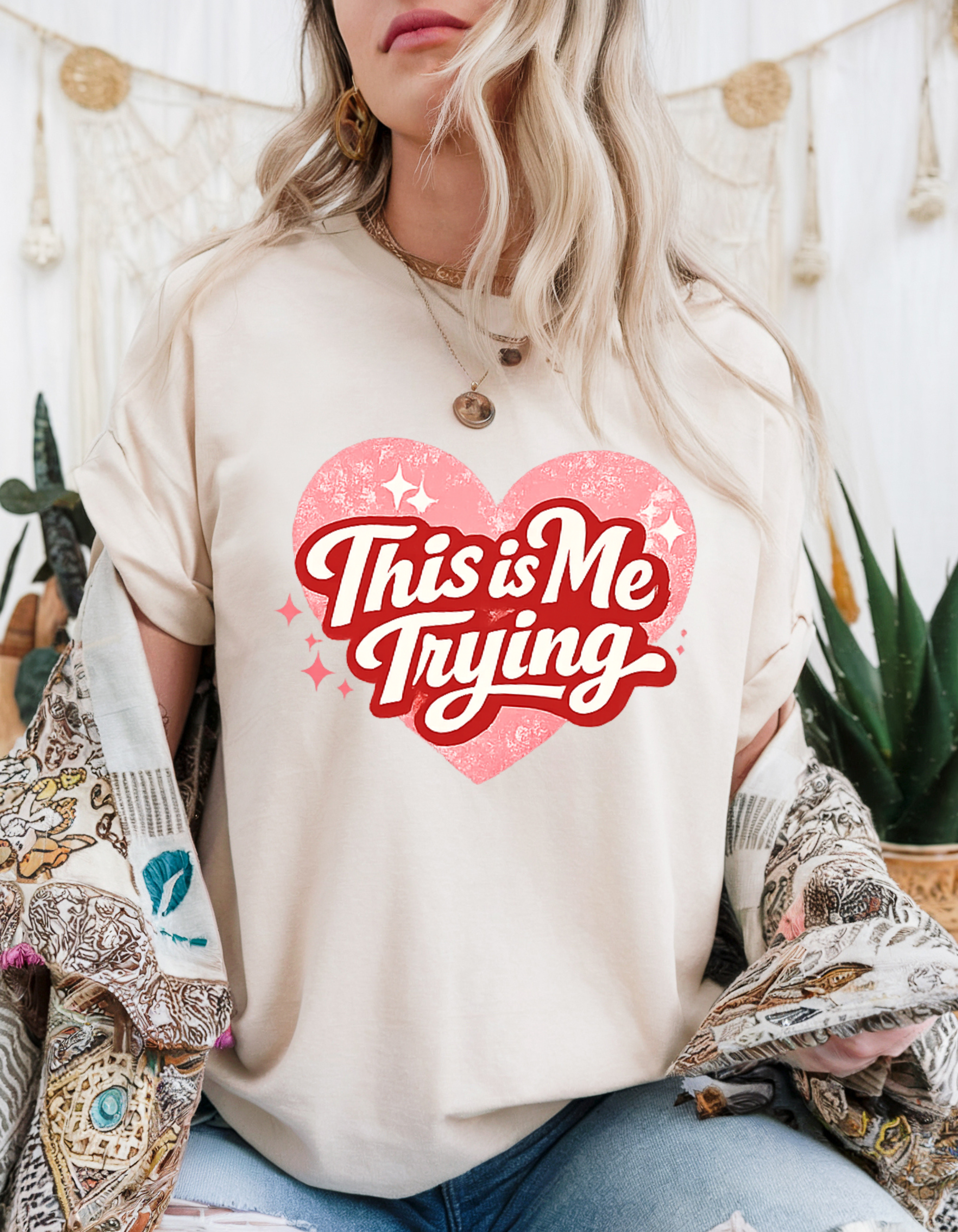 This Is Me Trying Shirt – Cute Heart Graphic Tee, Soft Unisex Valentine T-Shirt
