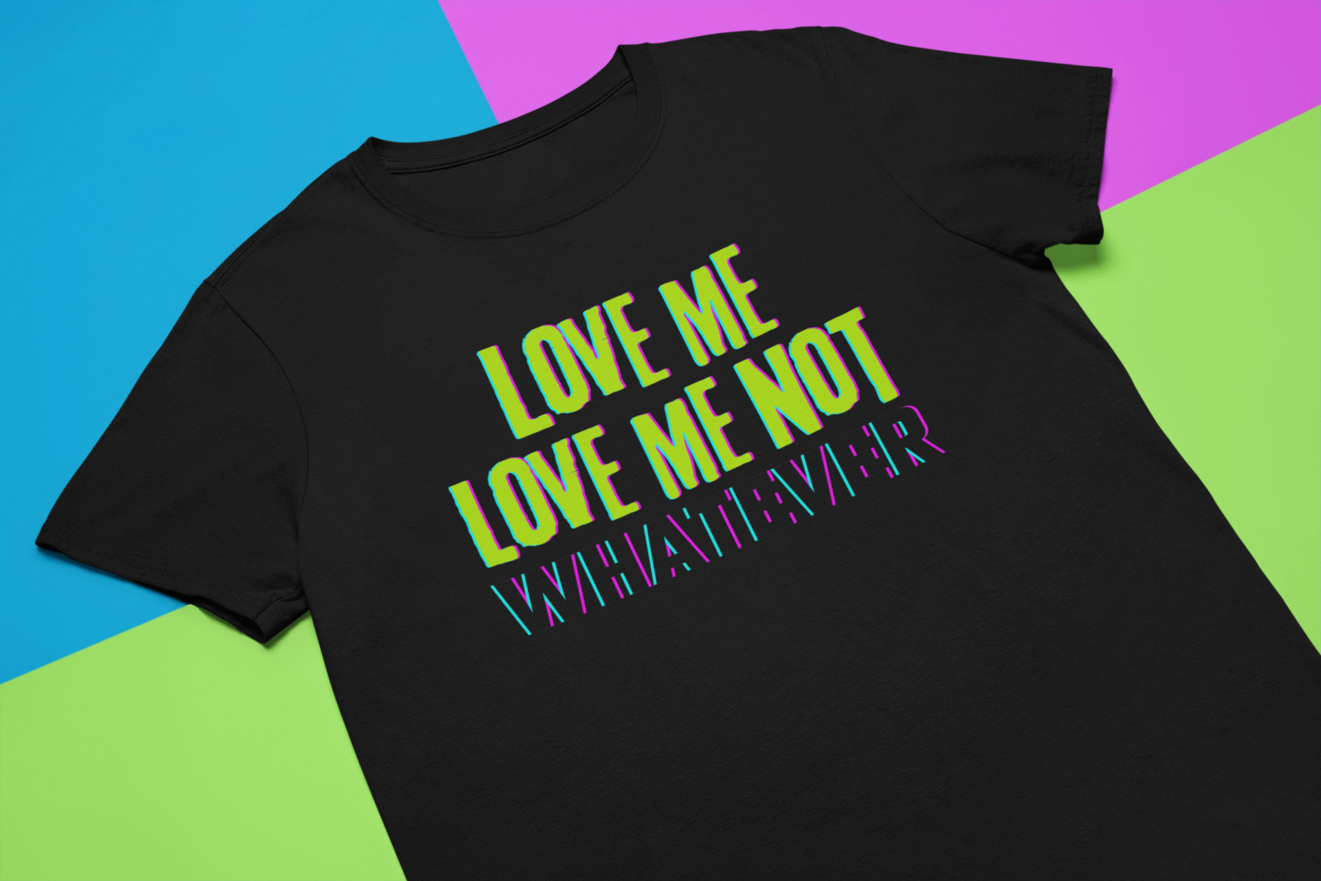 Love Me Love Me Not Neon Graphic T-Shirt – Unisex Black Streetwear Statement Tee