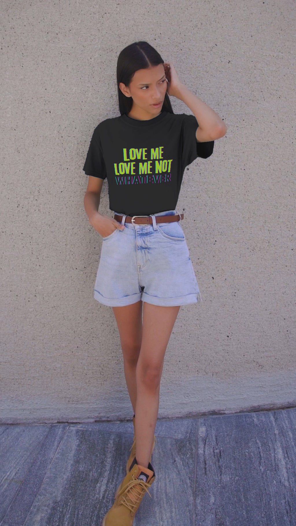 Love Me Love Me Not Neon Graphic T-Shirt – Unisex Black Streetwear Statement Tee