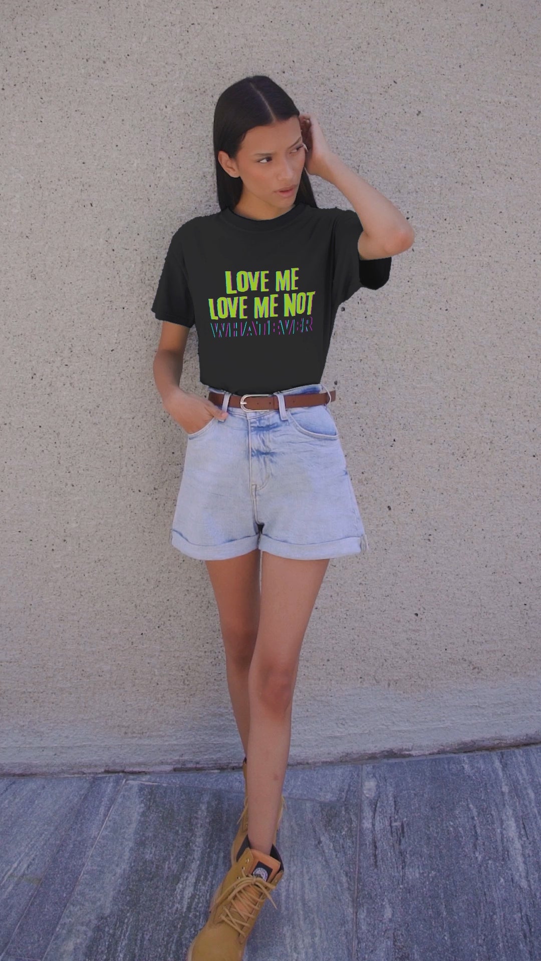 Love Me Love Me Not Neon Graphic T-Shirt – Unisex Black Streetwear Statement Tee