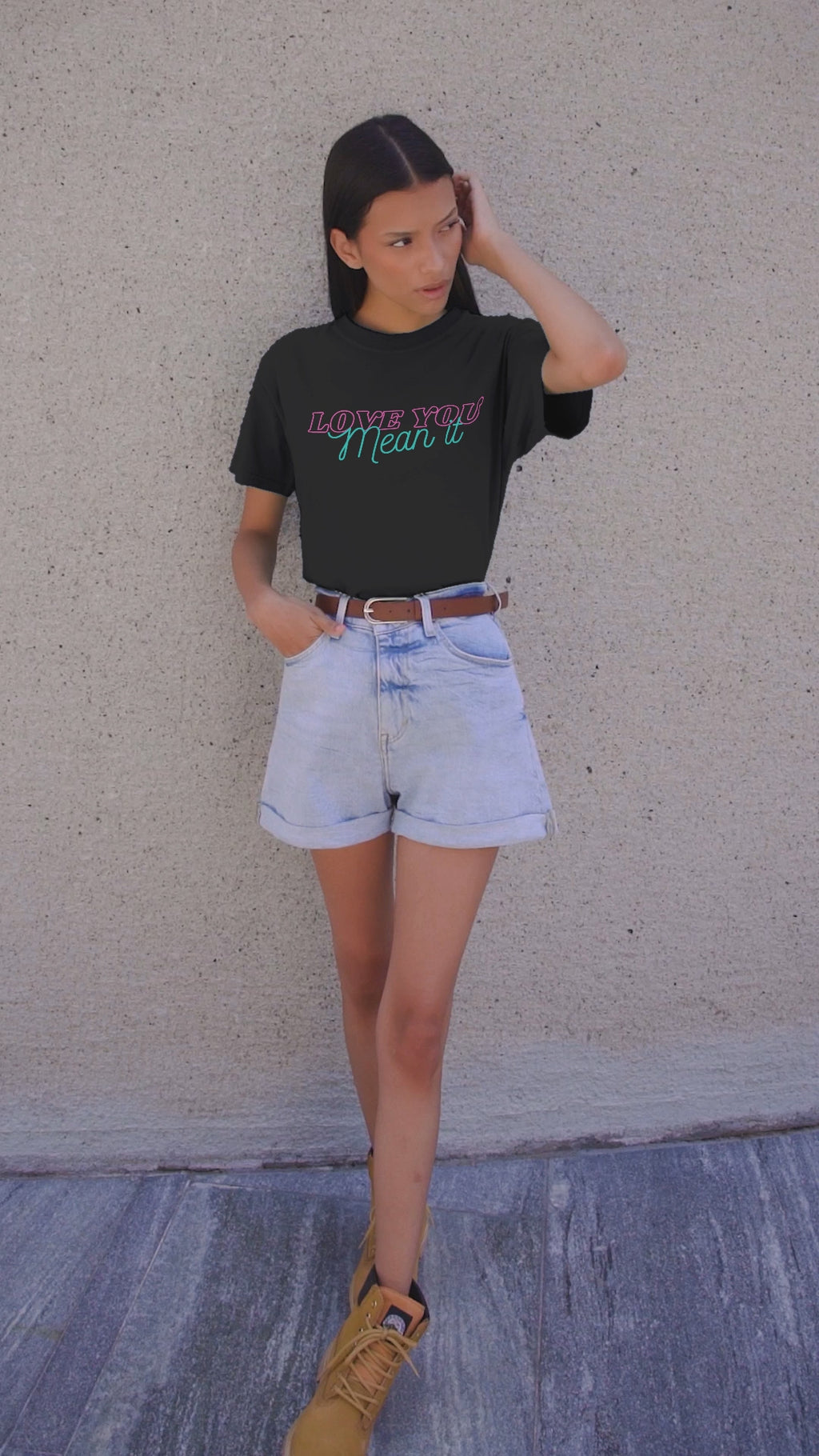 Love You Mean It Shirt – Romantic Graphic Tee, Neon Love Quote Shirt, Unisex Black T-Shirt