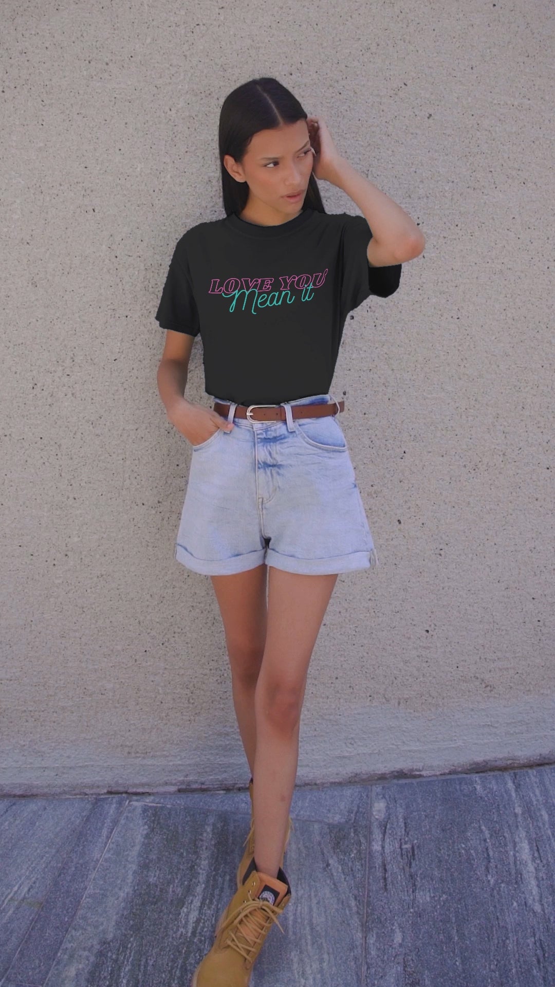 Love You Mean It Shirt – Romantic Graphic Tee, Neon Love Quote Shirt, Unisex Black T-Shirt