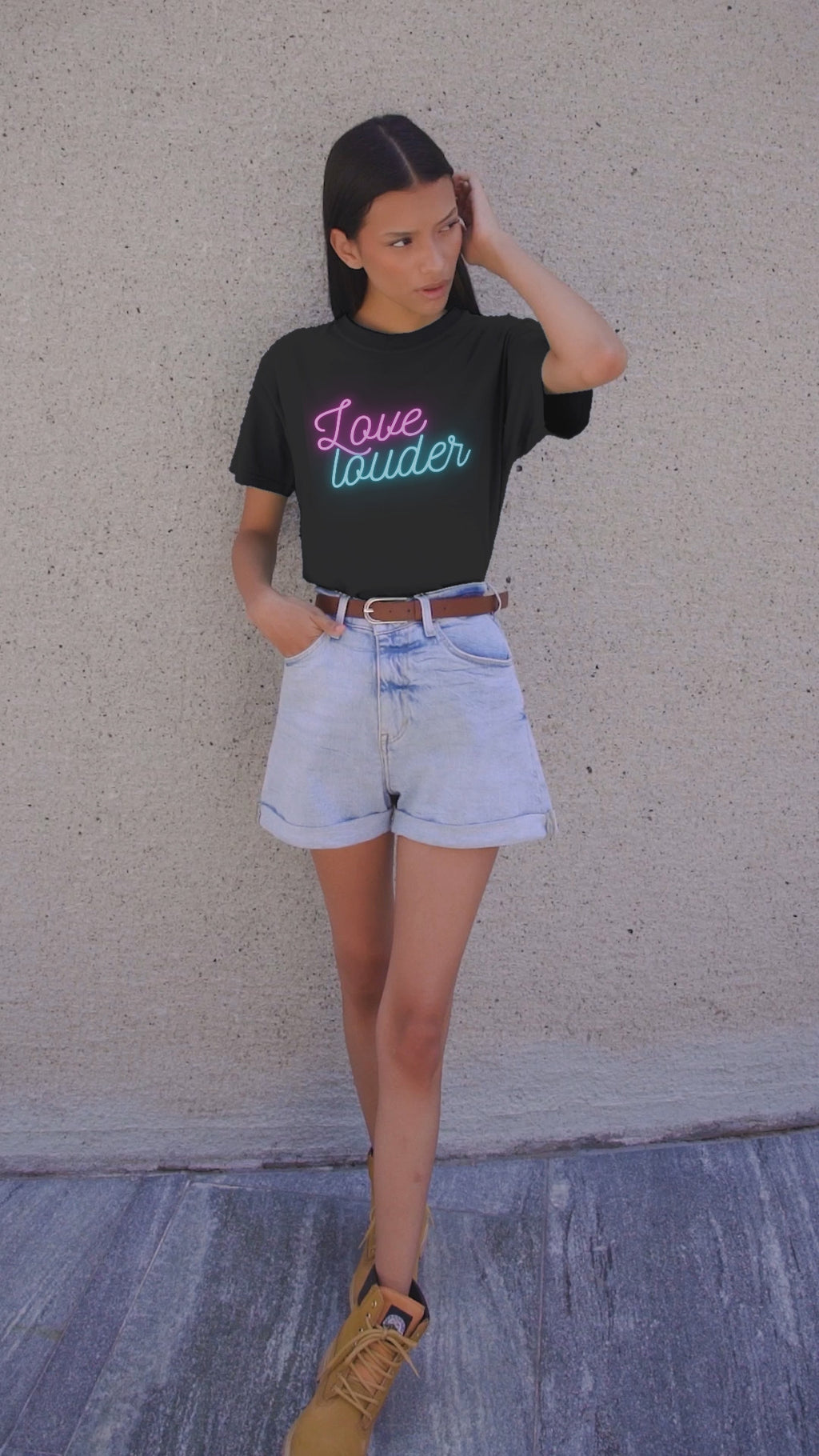 Love Louder Tee – Inspirational Love Shirt, Neon Typography Shirt, Modern Graphic Tee
