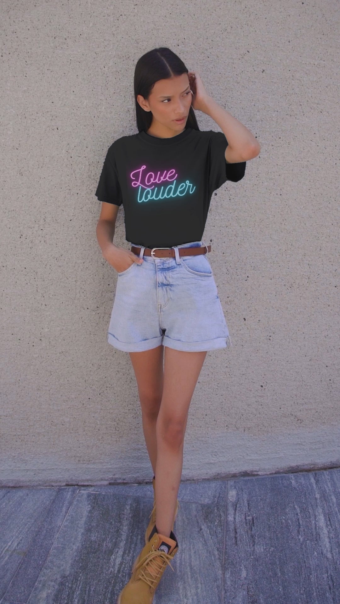 Love Louder Tee – Inspirational Love Shirt, Neon Typography Shirt, Modern Graphic Tee