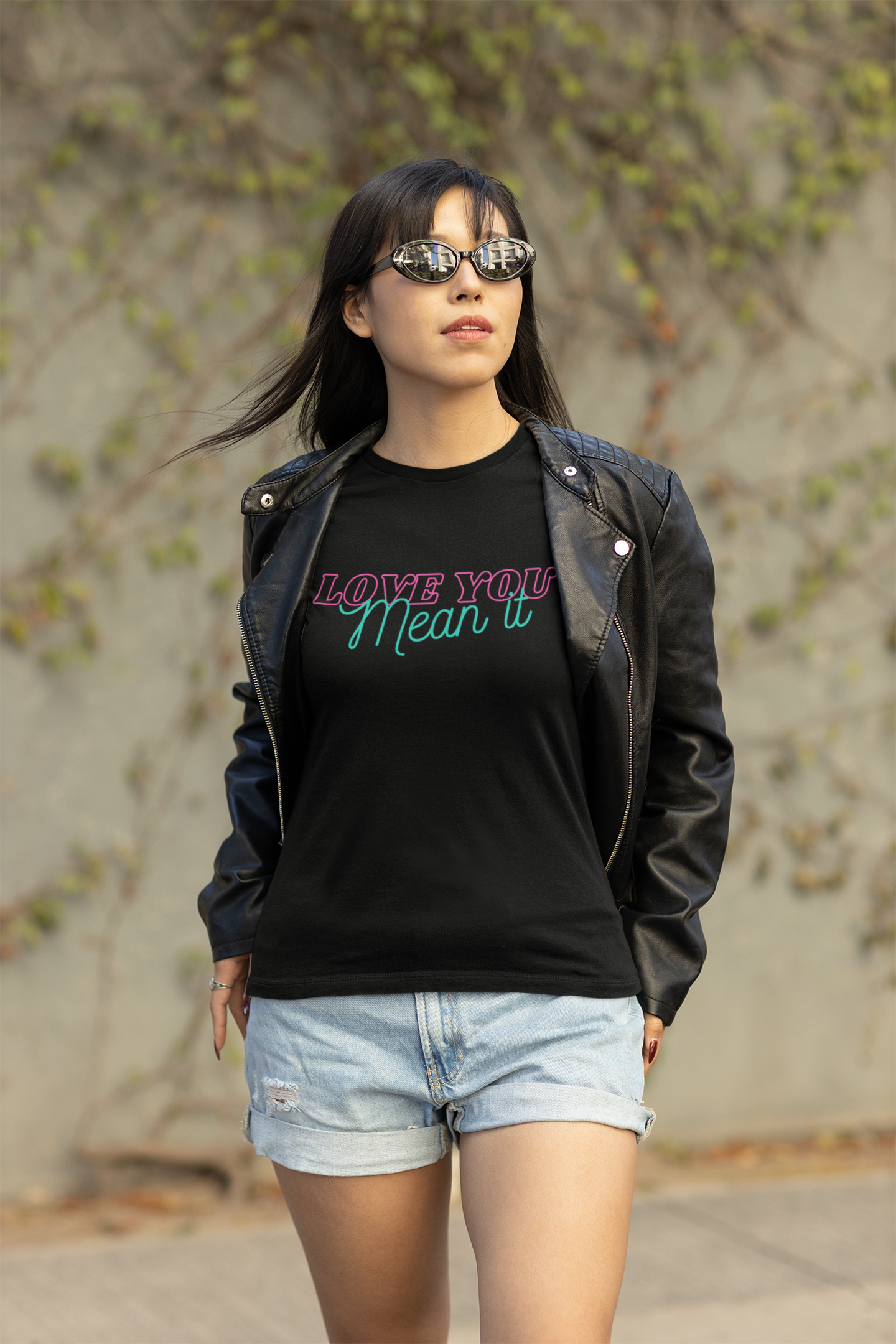 Love You Mean It Shirt – Romantic Graphic Tee, Neon Love Quote Shirt, Unisex Black T-Shirt